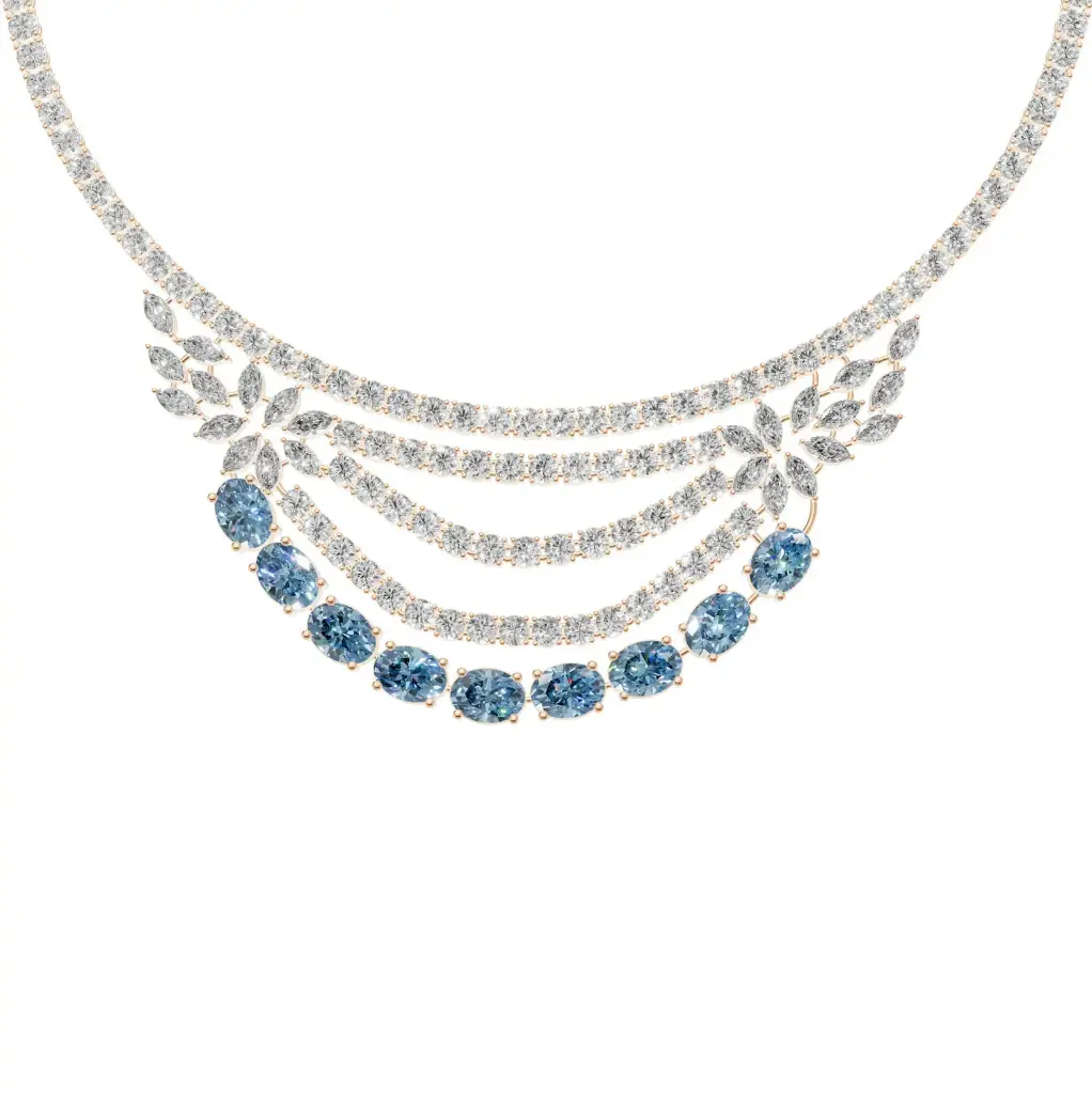 Chisa three tier blue diamond designer necklace