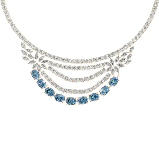 [14R509] Chisa three tier blue diamond designer necklace (14KT, Rose)