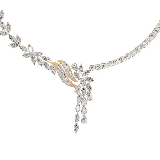 [14R527] Crystal Fantail designer diamond necklace (14KT, Rose)