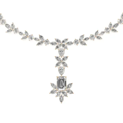 [14R551] Delilah emerald diamond designer necklace (14KT, Rose)