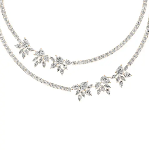 [14R557] Fuchsia twin designer diamond necklace (14KT, Rose)